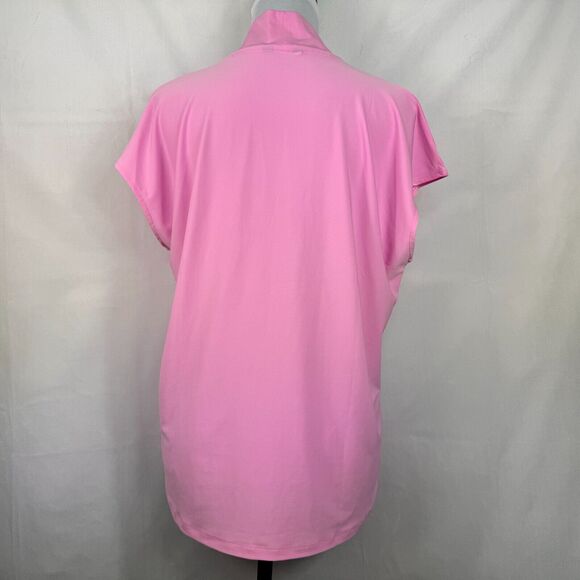 Buffalo David Bitton Blouse Sz M V-Neck Short Sleeve Pink stand up collar - Picture 2 of 8